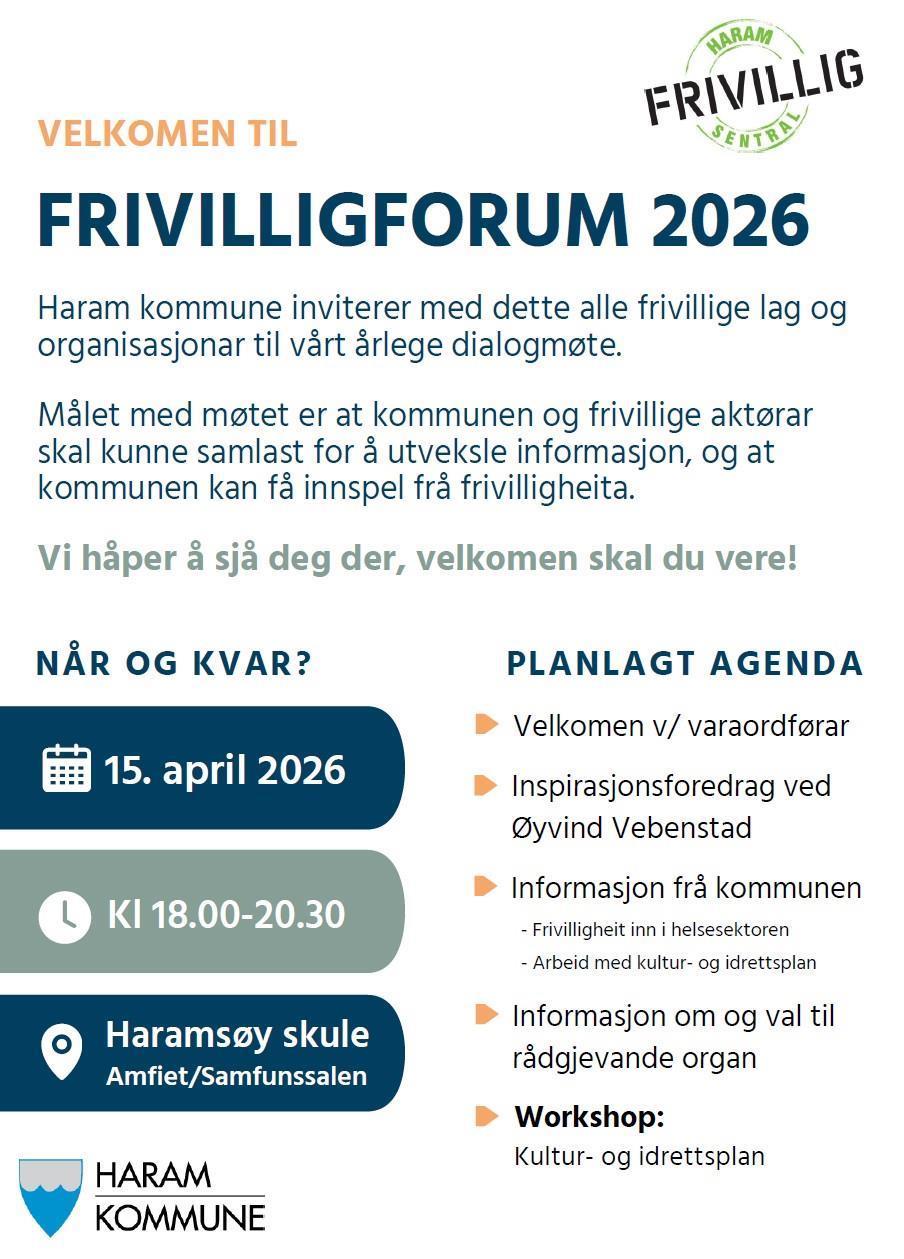 Plakat for frivilligforum 2026, den gjengir teksten i artikkelen - Klikk for stort bilete